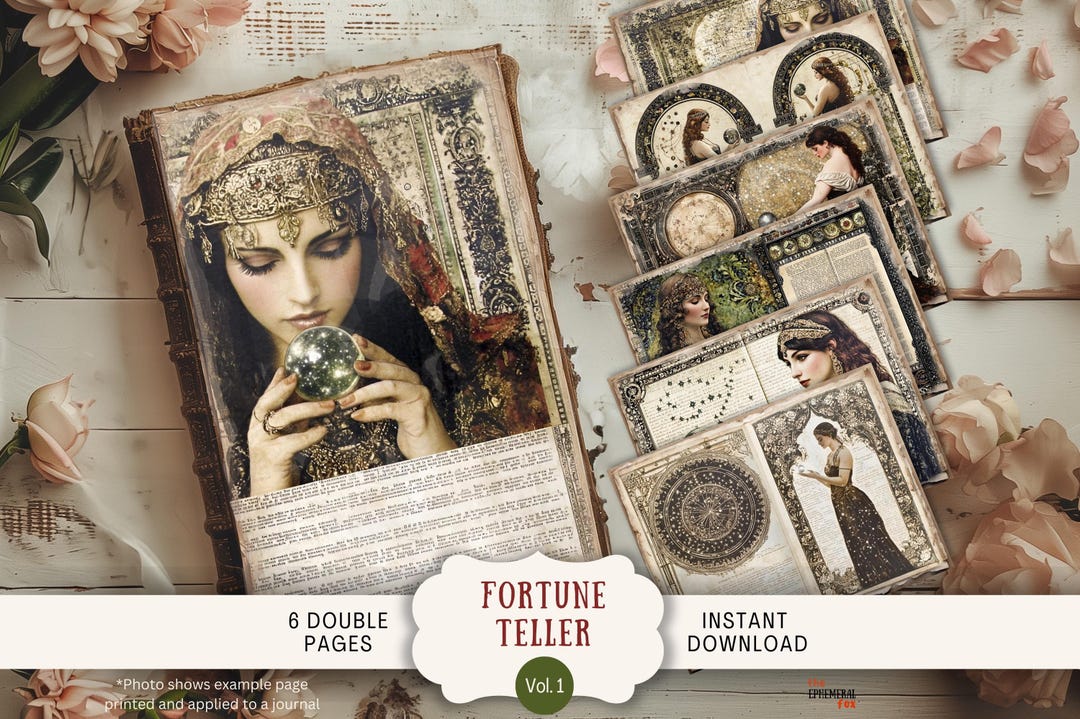 Fortune Teller Junk Journal Pages 6 Digital Scrapbook Paper US Letter ...