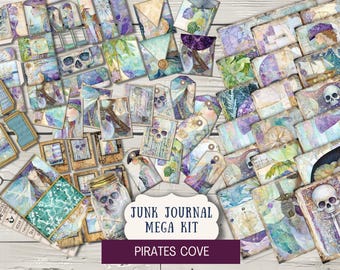 Kit de diario basura Treasure Island BUNDLE Papeles imprimibles Etiquetas Boletos sobres minitarjetas vintage etiquetas de película tríptico mega PICV