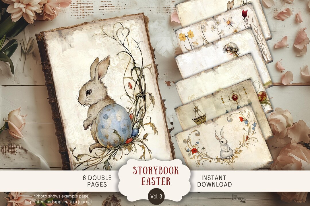Storybook Easter Junk Journal Pages 6 Digital Scrapbook Papers 11 X 8.5 ...