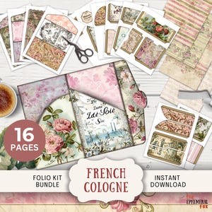French Cologne Labels Junk Journal Folio, 16 Digital Mix and Match Seiten und Taschen 11 x 8,5"
