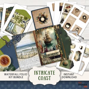 Op de afbeelding: Een digitale scrapbookingkit met een nautisch thema. De kit bevat een verscheidenheid aan elementen, zoals papieren, versieringen en journalingkaarten. De kit is perfect voor het maken van scrapbookpagina's, kaarten en andere papierkunst.