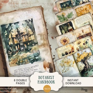 Botanist Handbook Junk Journal Pages 6 fogli di carta per scrapbooking digitale 11 x 8,5" Whimsical Printable Vintage Victorian Botanical Field Guide BTHB