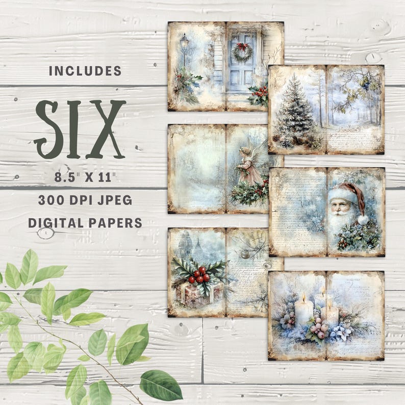 Snowy Christmas Junk Journal Pages 6 Digital Scrapbook Papers Printable ...