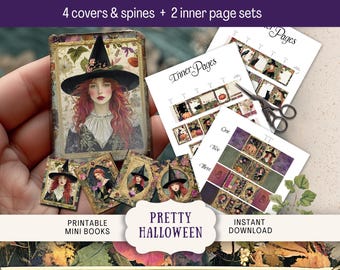 Kit diario di Halloween in miniatura, pagine in miniatura da scaricare digitalmente, pagine gotiche romantiche e stravaganti da stampare in una piccola casa delle bambole PRWT