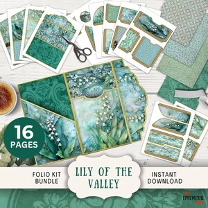 Kit folio pour journal indésirable Muguet, 16 pages numériques à agencer et à agencer et pochettes 11 x 8,5 po. Imprimable à trois volets aquarelle florale 3D LV3D