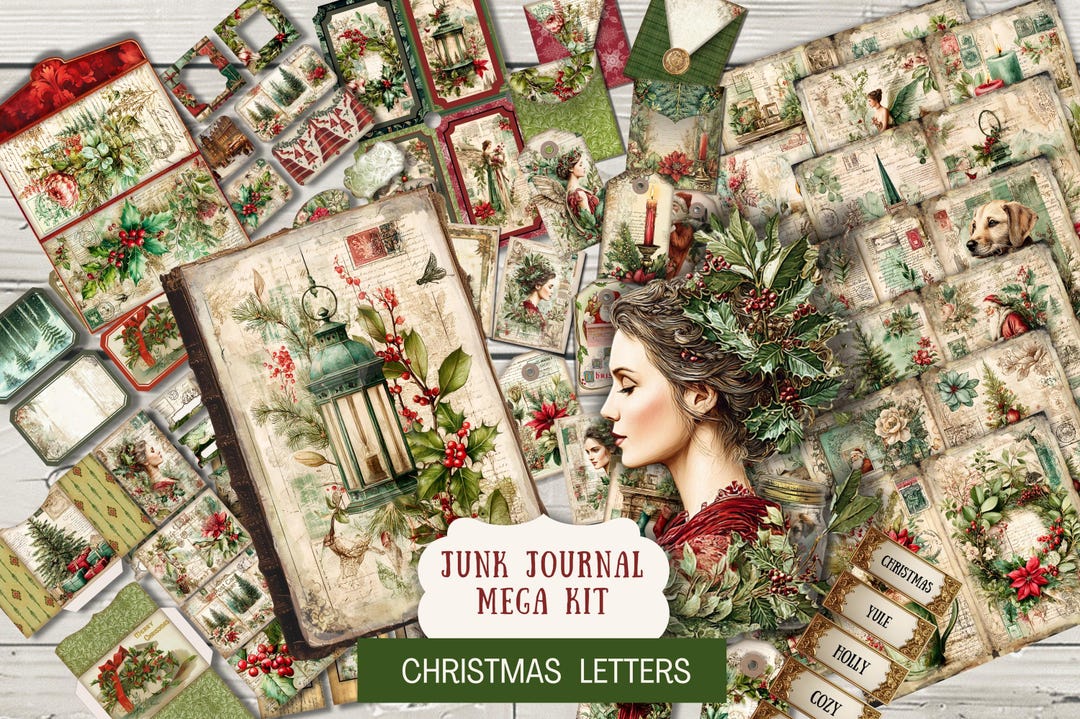 Christmas Letters BUNDLE Junk Journal Kit Printable Papers Tags Tickets ...
