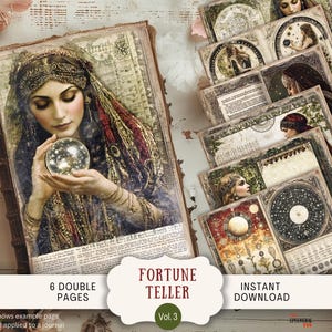 Diario de adivinos, 6 páginas, papel digital para álbum de recortes, carta de EE. UU., imprimible, bola de cristal mística, tarot celestial gitano, mágico, FTTR3