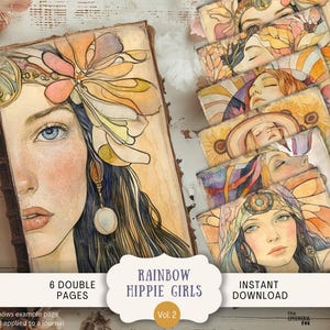 Journal indésirable pastel fille hippie Page 6 papiers de scrapbooking numérique 11 x 8,5" Art imprimable arc-en-ciel pastel des années 70 Groovy Hippy Trippy Boho PHGL