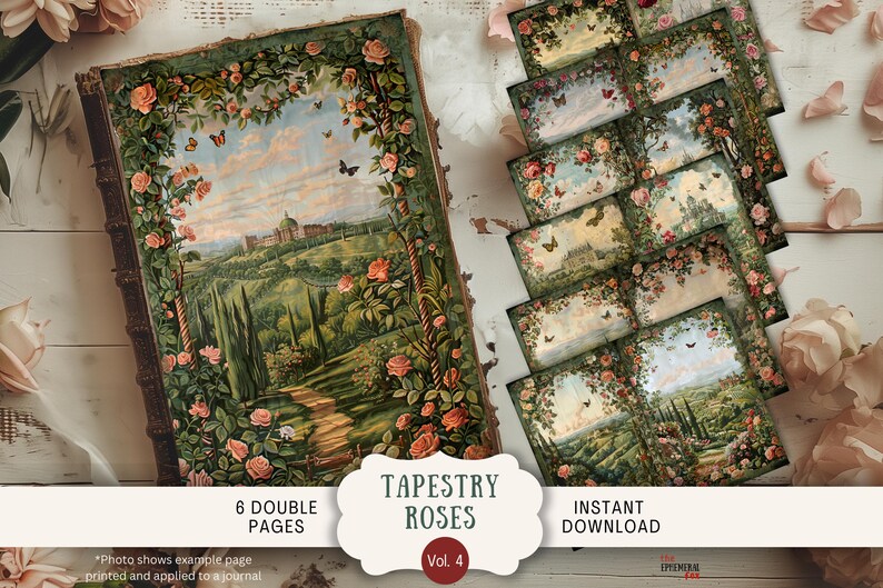Rotp Print Rose Tapestry Junk Journal Kit Printable Papers Tags Tickets Envelopes ...
