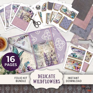 Kit diario diario delicato con fiori selvatici, 16 pagine digitali da abbinare e tasche, 11 x 8,5" stampabile, a tre ante, floreale, pastello, fantasia DEWF