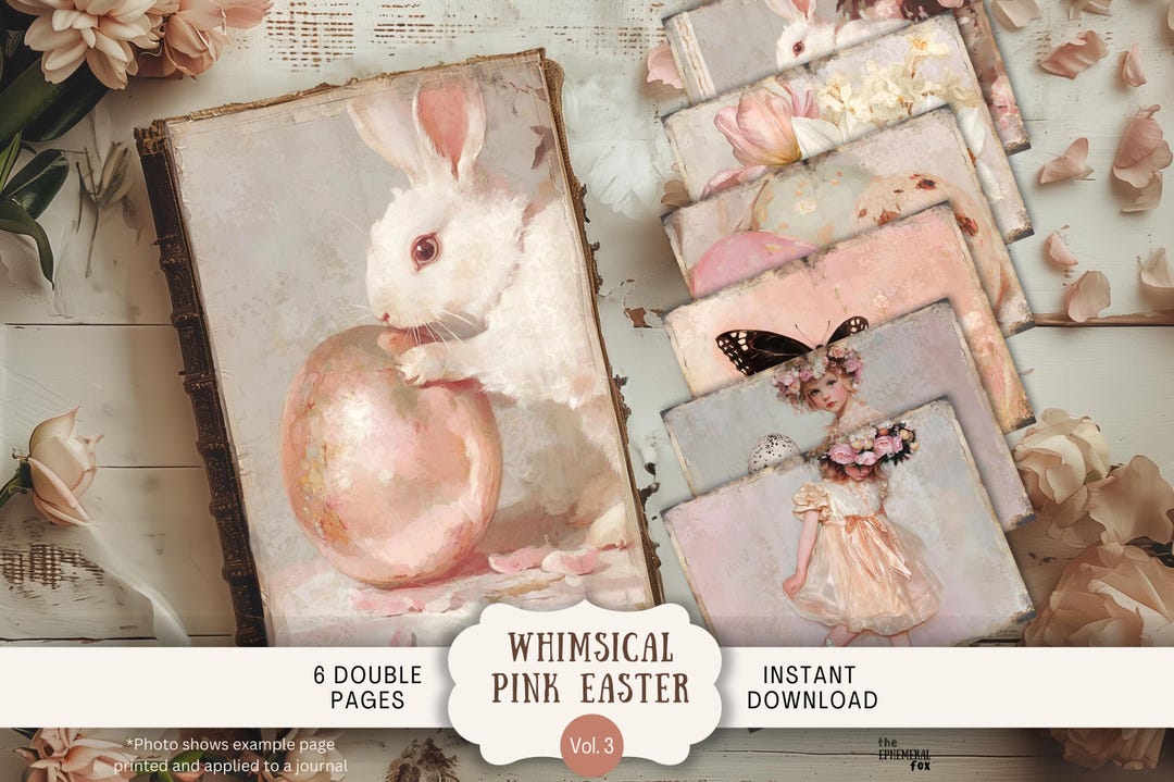 Pink Easter Junk Journal Pages 6 Digital Scrapbook Paper 11 X 8.5" Art ...