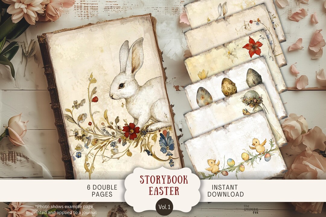 Storybook Easter Junk Journal Pages 6 Digital Scrapbook Papers 11 X 8.5 ...