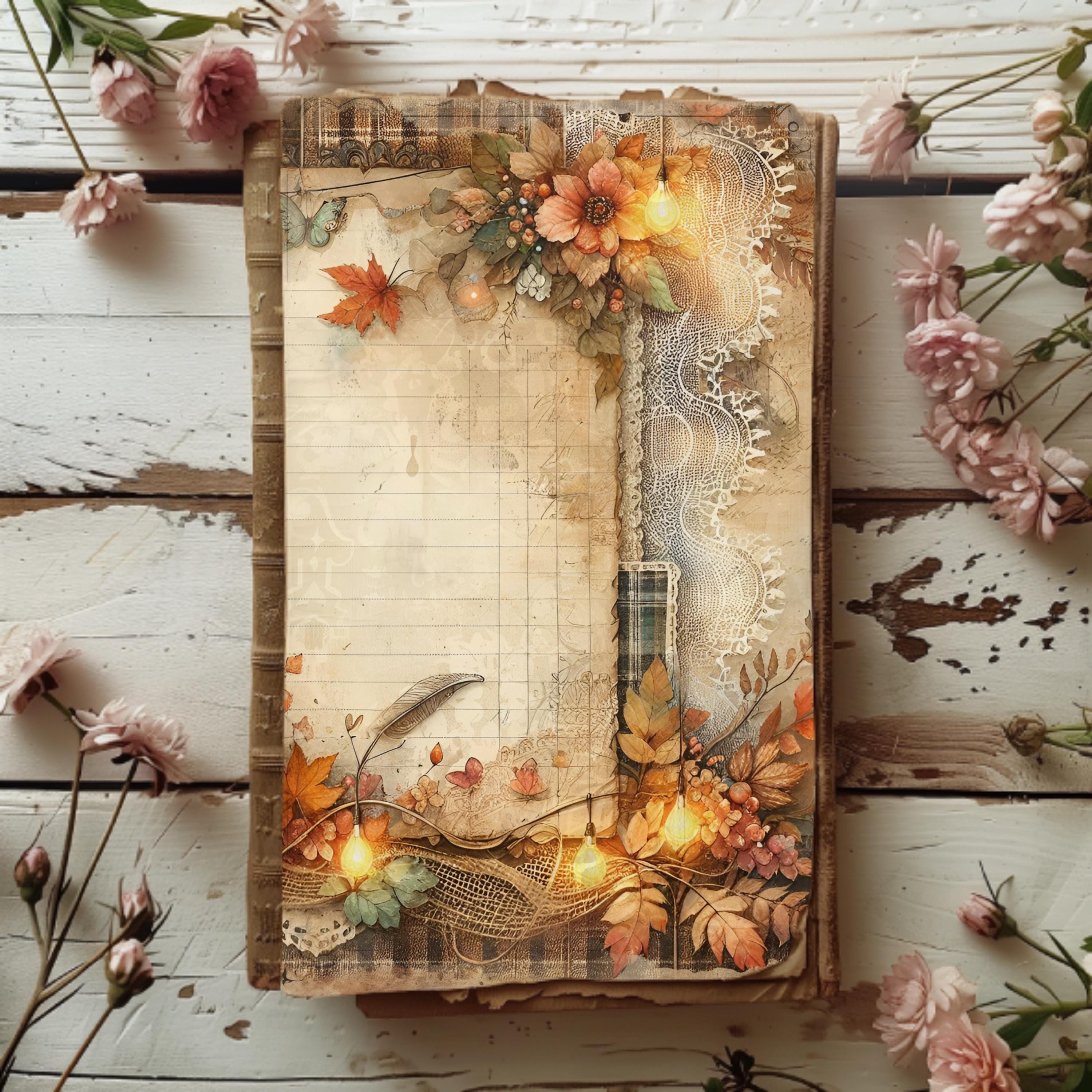 Lined Cozy Autumn Junk Journal Pages 6 Digital Scrapbook Papers 11 X 8. ...