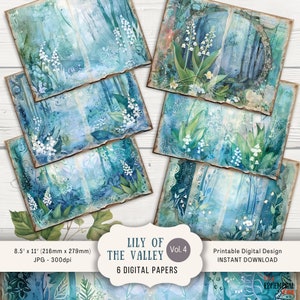 Pages de journal indésirable du muguet 6 pages de scrapbooking numérique 11 x 8,5 po. Journal imprimable éphémères en papier artisanat shabby chic fleurs et dentelle