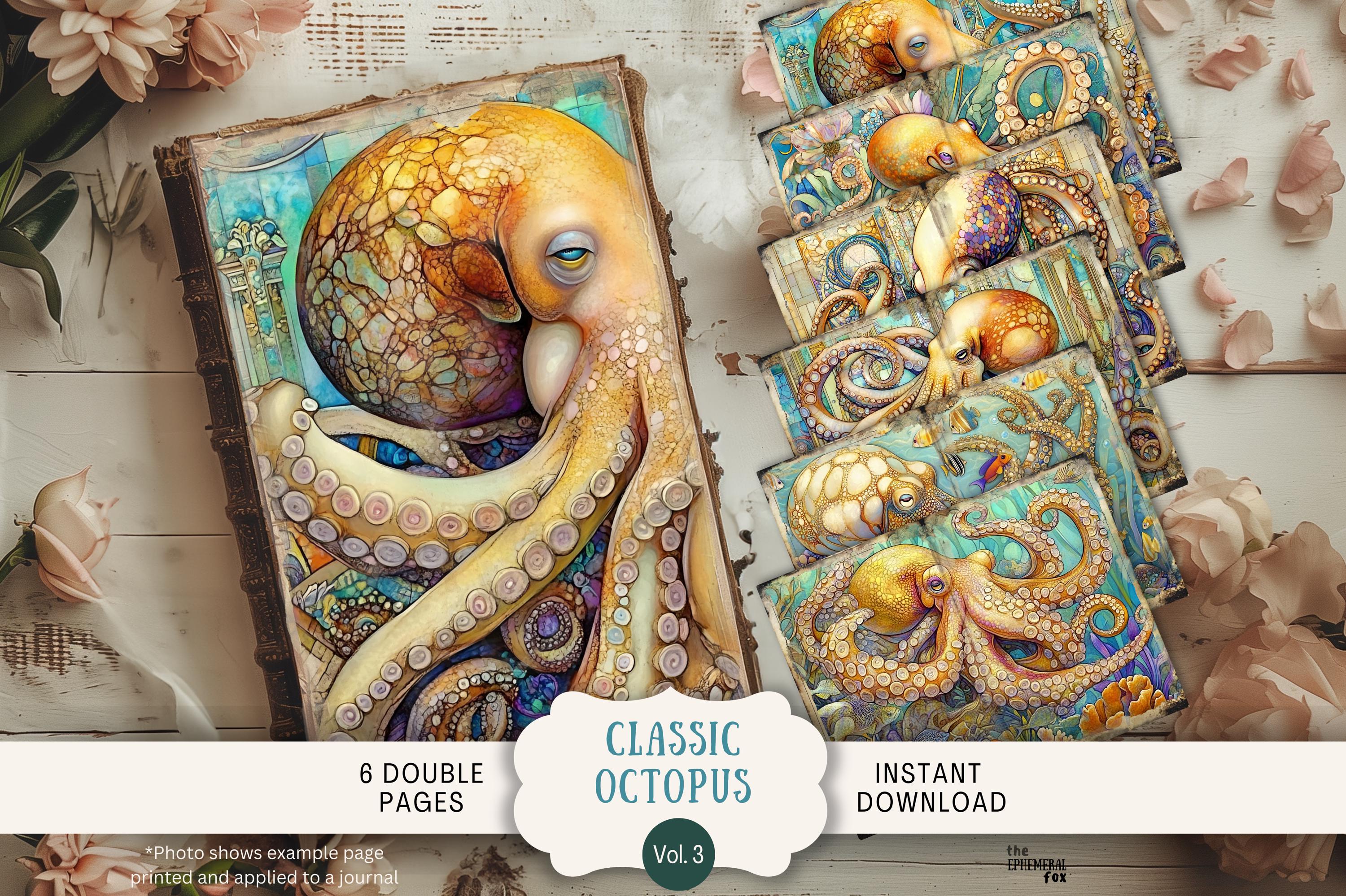 Octopus Junk Journal Pages 6 Digital Scrapbook Paper 11 X 8.5