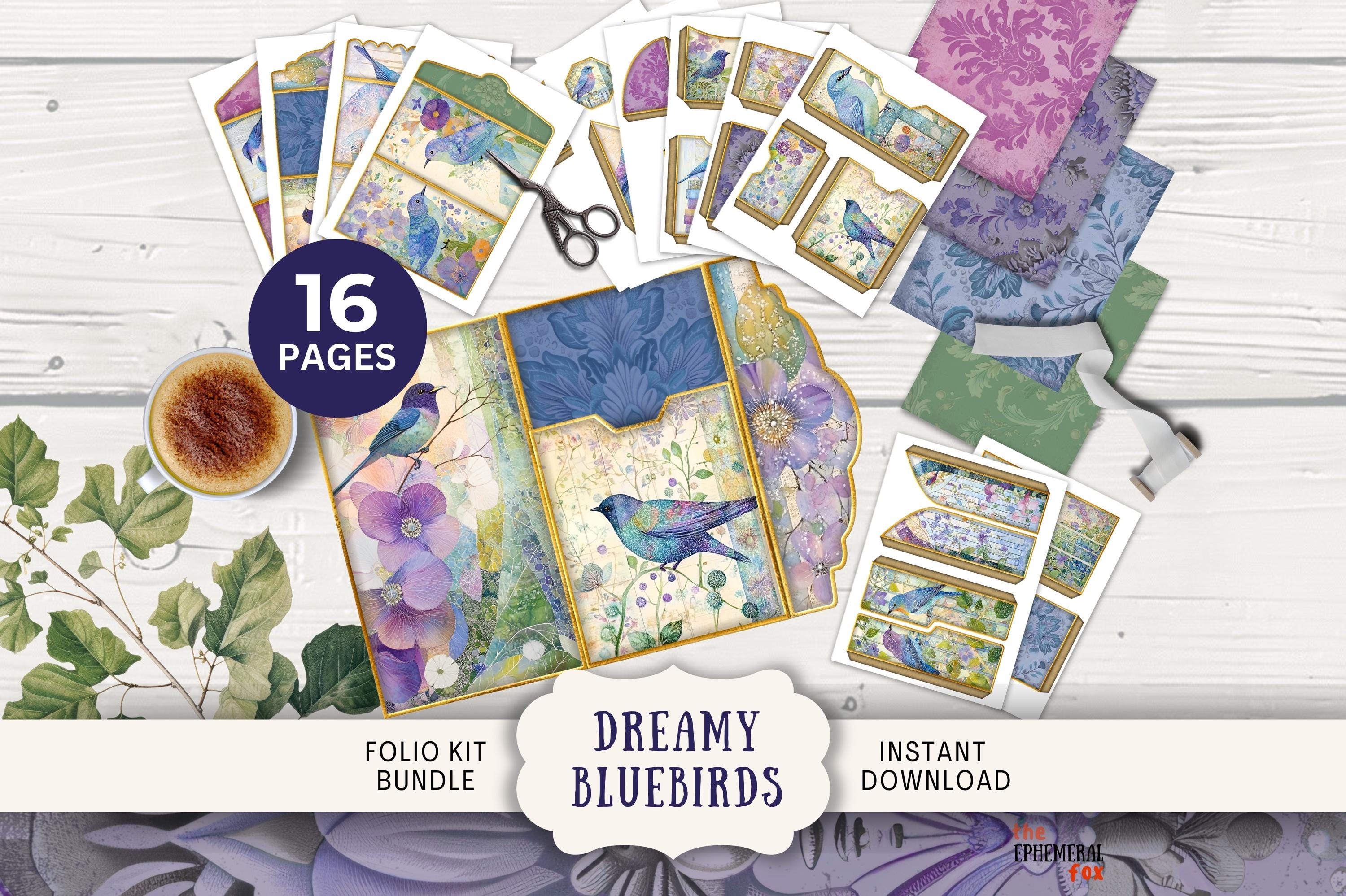 Dreamy Bluebird BUNDLE Junk Journal Kit Printable Papers Tags Tickets ...