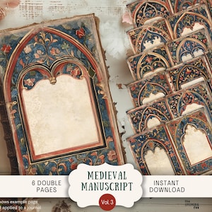 Medieval Junk Journal Pages, Vintage Gothic Printable, US Letter Size Digital Download, Illuminated Manuscript Antique Frame Paper GOGA3
