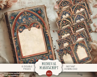 Medieval Junk Journal Pages, Vintage Gothic Printable, US Letter Size Digital Download, Illuminated Manuscript Antique Frame Paper GOGA3