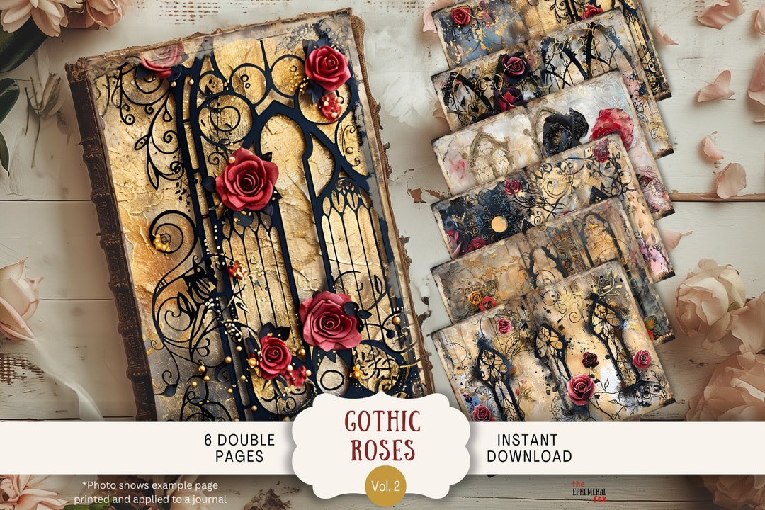 Gothic Red Rose Junk Journal Pages 6 Digital Scrapbook Pages 11 X 8.5 ...