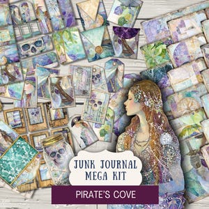 Kit de diario basura Treasure Island BUNDLE Papeles imprimibles Etiquetas Boletos Sobres Minitarjetas vintage Etiquetas de películas Folio tríptico mega PICV