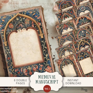 Medieval Junk Journal Pages, Vintage Gothic Printable, US Letter Size Digital Download, Illuminated Manuscript Antique Frame Paper GOGA1