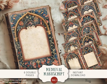 Medieval Junk Journal Pages, Vintage Gothic Printable, US Letter Size Digital Download, Illuminated Manuscript Antique Frame Paper GOGA1