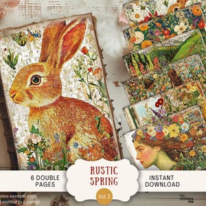 Páginas de diario basura de primavera, imprimible floral vintage, descarga digital de carta estadounidense, papel con estética cottagecore, álbum de recortes de flores silvestres OPSP3