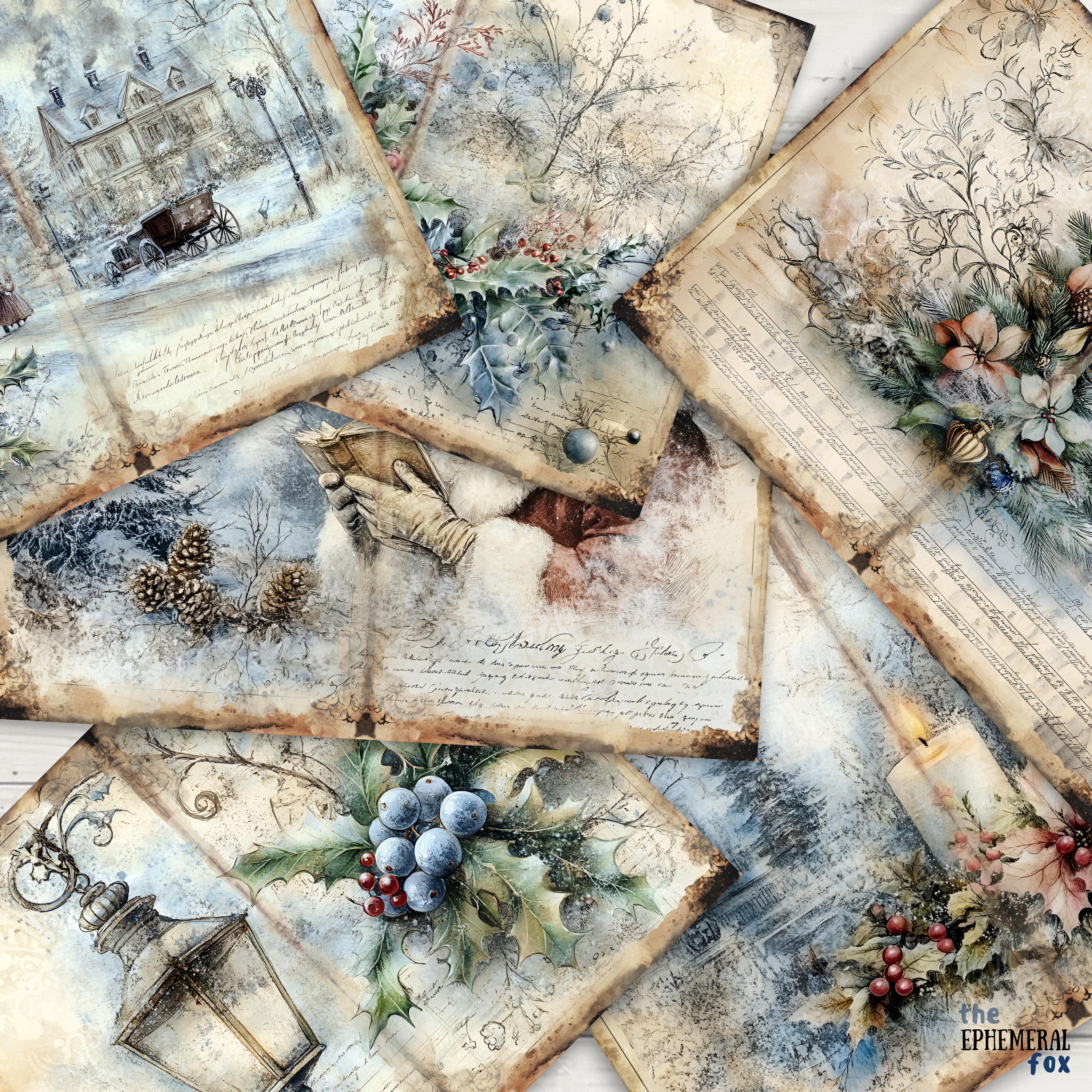 Snowy Christmas Junk Journal Pages 6 Digital Scrapbook Papers Printable ...