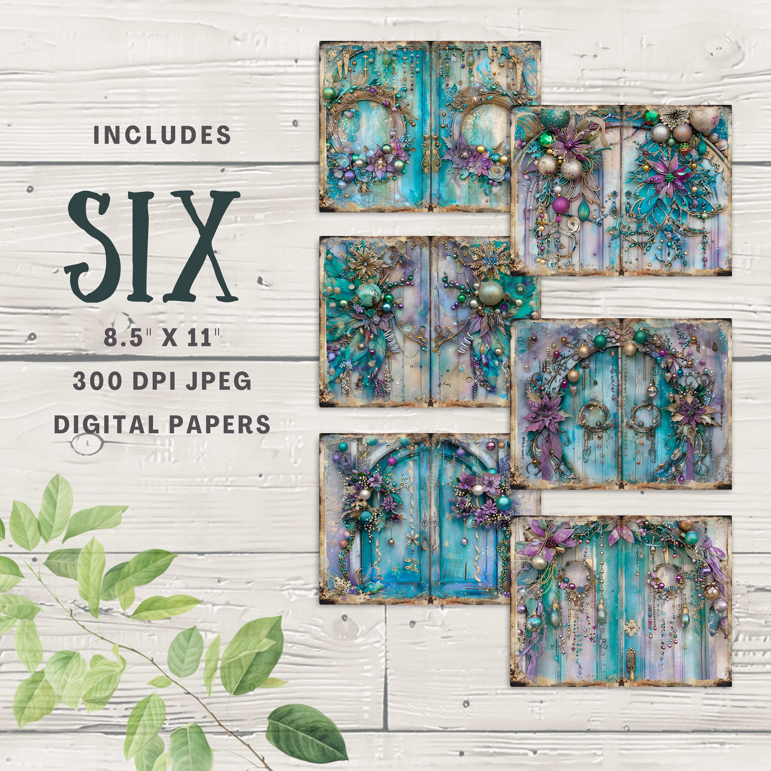 Christmas Door Junk Journal Pages, 6 Digital Scrapbook Paper, 11 X 8.5 ...