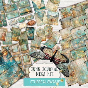 Ethereal Swamp Junk Journal Kit Utskrivbara papper Etiketter Biljetter Kuvert Vintage minikort Film Etiketter och flikar Trifold Folio Mega PAKET ETSW