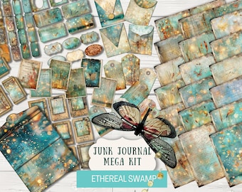 Ethereal Swamp Junk Journal Kit Printable Papers Tags Tickets envelopes vintage mini-cards film labels & tabs trifold folio mega BUNDLE ETSW