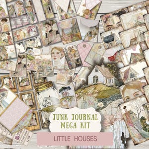Little Houses BUNDLE Junk Journal Kit Printable Papers Tags Tickets envelopes vintage mini-cards film labels folio mega cottage cabin LTHS