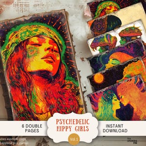 Journal indésirable psychédélique fille hippie Pages 6 papiers de scrapbooking numérique 11 x 8,5" Art imprimable rétro groovy trippy vintage hippie grunge PYHG