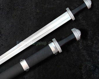 Handmade Viking Sword: High Carbon Steel Blade, Leather Scabbard