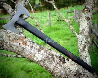 Hand Forged Double Headed Axe: Functional Viking Splitting Axe, Walnut Handle