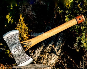 Hand Forged Double Headed Axe: Engraved Viking Splitting Axe