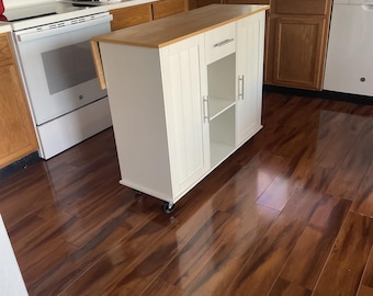 Rolling Kitchen Island, Portable Storage Cart with Drop Leaf, Cabinet and Towel Rack