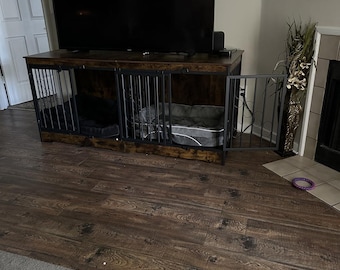 Wooden Dog Kennel Furniture with Upgraded Elevated Legs for 2 Dogs