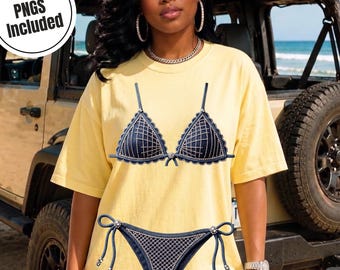 Zomerbikini PNG-bundel, Strassbikini PNG, Trendy zomerstrand, Zomervakantie PNG, Meisje in badpak PNG, Kustzomer PNG, DTF Transfer PNG