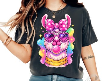 Rainbow Llama PNG: Bubblegum Alpaca with Sunglasses (Digital Download)