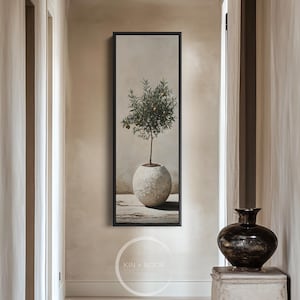Quadro con ulivo, stampa botanica mediterranea, decorazione rustica minimalista per la casa, quadro verticale, tela alta e stretta / V018