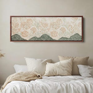 Botanische muurkunst, vintage bloementapijtprint (9), groenbeige, op de natuur geïnspireerde inrichting, horizontale muurkunst, lang smal canvas | H063