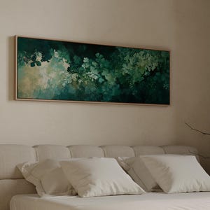 Green Botanical Wall Art (2), Abstract Nature Canvas Print, Green Foilage, Horizontal Wall Art, Narrow Panoramic Art, Slim Long Wall | H027