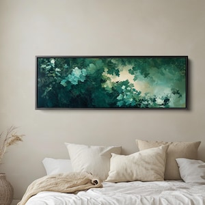 Green Botanical Wall Art (1), Abstract Nature Canvas Print, Green Foilage, Horizontal Wall Art, Narrow Panoramic Art, Slim Long Wall | H026