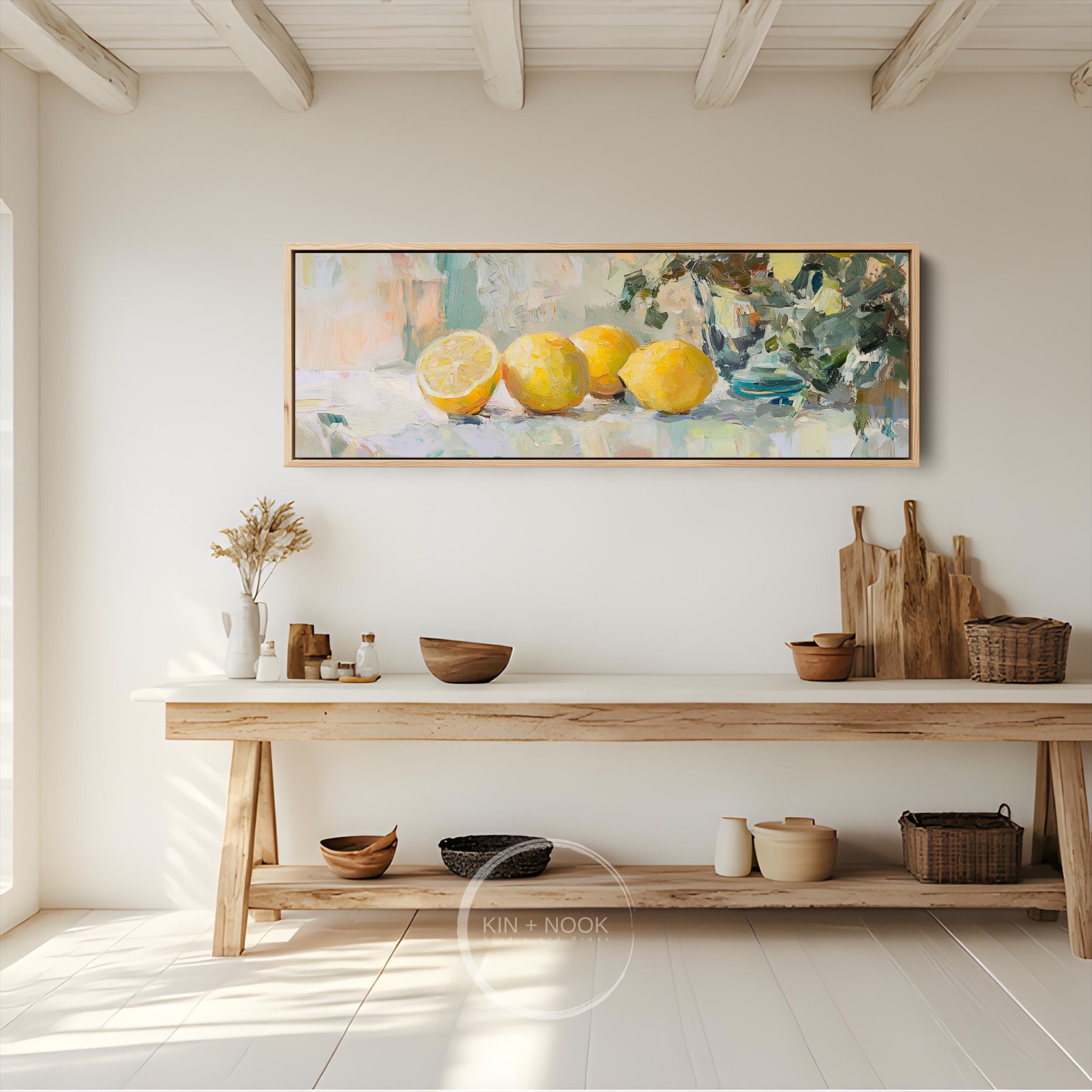 Lemon Wall Art Print, Bright Kitchen Decor, Textured Citrus Painting ...