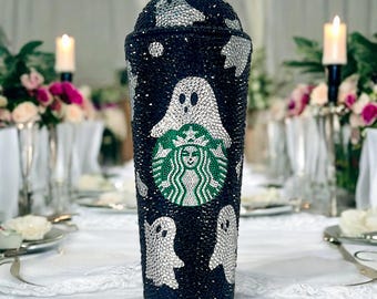 Ghosts Bling Starbucks Coffee Tumbler Straw, Gothic, Personalized Rhinestone Bedazzled Cup, Halloween, Christmas Gift Mother&#39;s Day Gift
