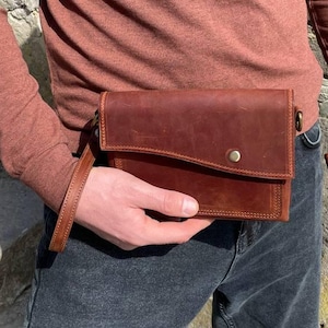 Herren Braun Leder Armband Brieftasche, personalisierte Clutch Geldbörse, Vatertagsgeschenk von Frau, Organizer Tasche, 3 Jahre Jubiläum Brieftasche für Ihn