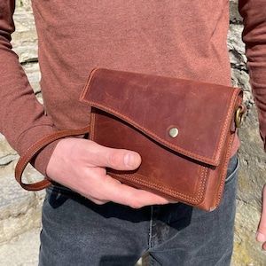Cartera de cuero para el Día del Padre para hombre, organizador de billetera de pulsera personalizado, bolso marrón personalizado, regalo para él, regalo de aniversario de 3 años de su esposa.