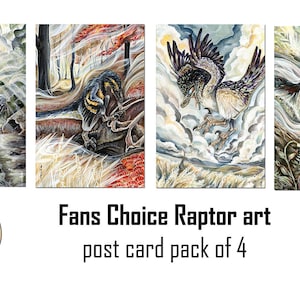 4 Post Card Pack #3 Elección del fan por Sara Richard Bestias Mesozoic Dinosaur Action Figure Digital Print Art Collectible Trading Cards Raptor