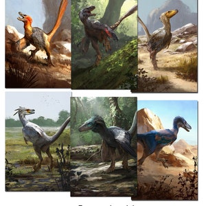 Pacchetto di cartoline postali da 6 #1 di Jonathan Kuo Digital Art Prints Raptors Dinosaurs Action Figures Beasts Mesozoic Dino Jurassic Animal